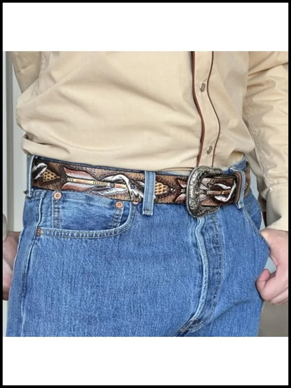 Men's Full Grain Leather Western Belt Floral Hand Tooled 1.5